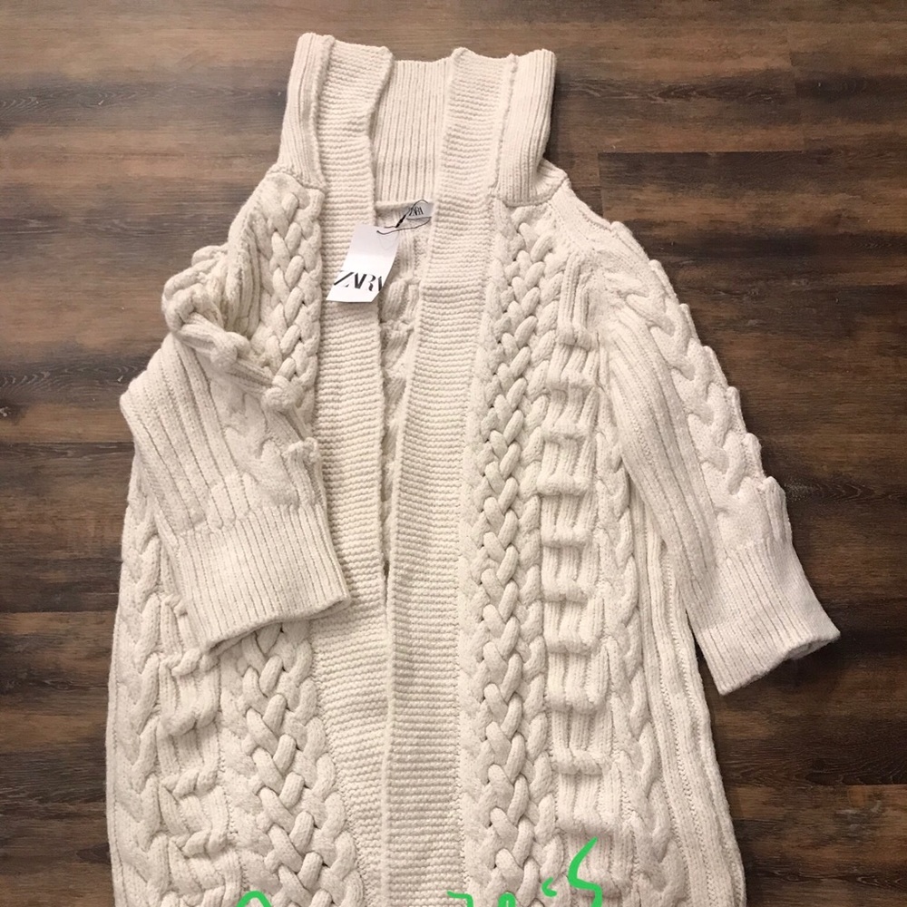 ZARA Women's Textured Cable Knit Coat(Ecru , US  M / EUR  M) - Picture 15 of 16